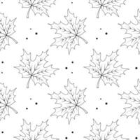 Seamless pattern, contour maple leaves on a white background. Print, textile, vector