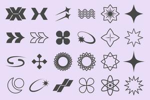 Y2K symbol retrofuturism set, design elements for logo templates in modern minimalist style. Retro stars icons and graphic elements for posters. Vector