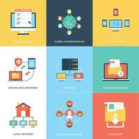 Web Technology And Security Flat Icons Set vector