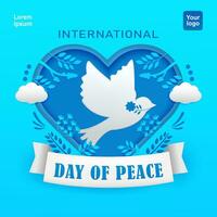 International Day of Peace. Paper cutouts resemble doves, plants and flowers with a heart background. Suitable for events vector