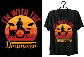 Drummer T-shirt Design. Funny Gift Item Drummer T-shirt Design For All People And Drum Lovers. vector