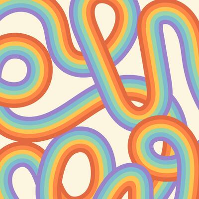 Rainbow colored stripes background. Abstract vector hand drawn cover for social media. Retro groovy template for design banner, advertisements, presentations, discounts, sale, offer