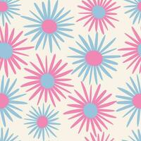 Groovy floral seamless pattern. Naive hand drawn daisy or chamomile. Pastel pink and blue flowers background. Cool funky design for fabric, textile, package, wrapping paper. print, card vector