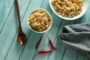 Chinese fried rice with blue background photo