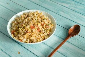 Chinese fried rice with blue background photo