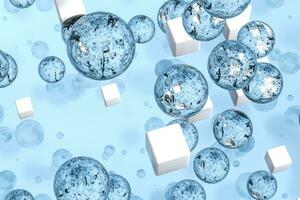 3d rendering, drop of water with light blue background photo