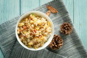 Chinese fried rice with blue background photo