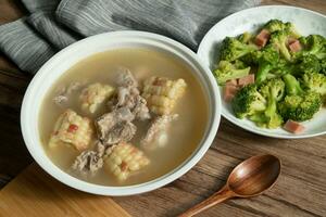 Corn and pork bone soup, delicious Chinese food. photo