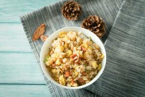 Chinese fried rice with blue background photo