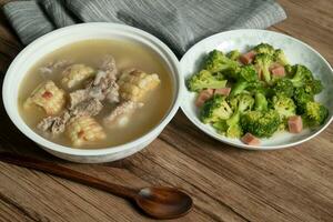 Corn and pork bone soup, delicious Chinese food. photo