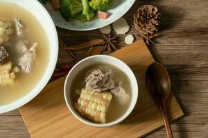 Corn and pork bone soup, delicious Chinese food. photo