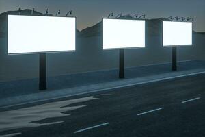 3d rendering, advertising billboard on the side of road. photo