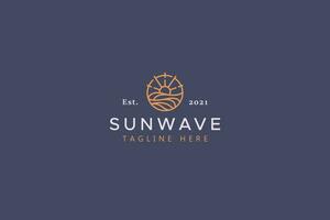 Sun and Wave Illustration Badge Logo. Creative Idea and Simple Vector Template Brand Identity.