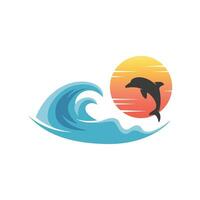 Dolphin and Ocean Wave Illustration Logo vector