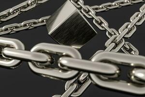 Chain with blank background, concept of digital security, 3d rendering. photo