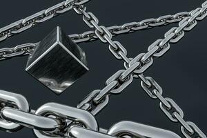 Chain with blank background, concept of digital security, 3d rendering. photo