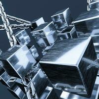 Metal chains and cubes background, 3d rendering. photo