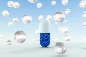 capsules with spheres, 3d rendering photo