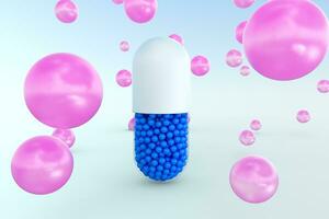 capsules with spheres, 3d rendering photo