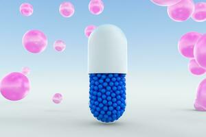 capsules with spheres, 3d rendering photo