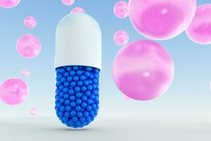 capsules with spheres, 3d rendering photo
