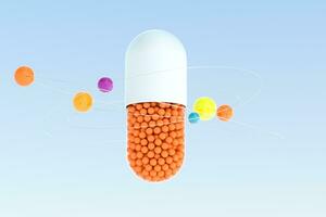 capsules with spheres, 3d rendering photo