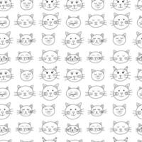 Cats faces seamless pattern. Vector hand drawn cat characters pattern