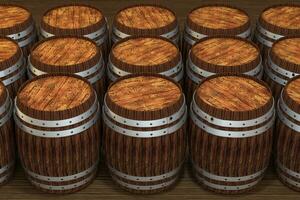 Wooden winery barrel with warm color background, 3d rendering photo