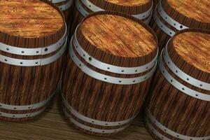 Wooden winery barrel with warm color background, 3d rendering photo