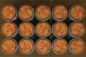 Wooden winery barrel with warm color background, 3d rendering photo