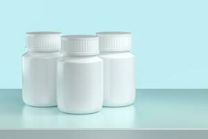 3d rendering, white medicine bottle, pill bottle photo