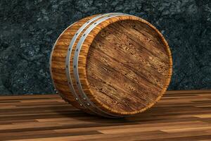 Wooden winery barrel with dark rust background, 3d rendering photo