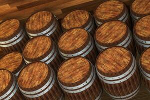 Wooden winery barrel with warm color background, 3d rendering photo