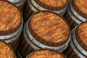 Wooden winery barrel with warm color background, 3d rendering photo