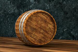 Wooden winery barrel with dark rust background, 3d rendering photo