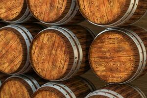 Wooden winery barrel with warm color background, 3d rendering photo