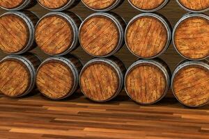 Wooden winery barrel with warm color background, 3d rendering photo