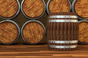 Wooden winery barrel with warm color background, 3d rendering photo