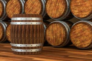 Wooden winery barrel with warm color background, 3d rendering photo