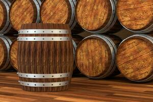 Wooden winery barrel with warm color background, 3d rendering photo