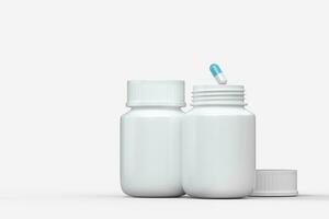 3d rendering, white medicine bottle, pill bottle photo