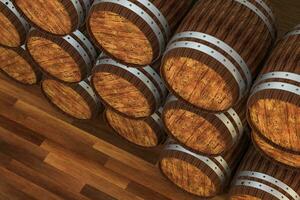 Wooden winery barrel with warm color background, 3d rendering photo