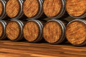 Wooden winery barrel with warm color background, 3d rendering photo