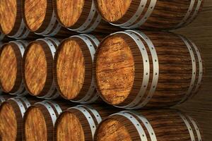 Wooden winery barrel with warm color background, 3d rendering photo