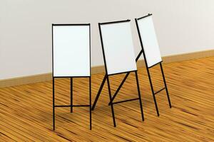 The blank easel board with wooden floor background, 3d rendering. photo