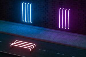 The glowing neon with brick wall background, 3d rendering. photo