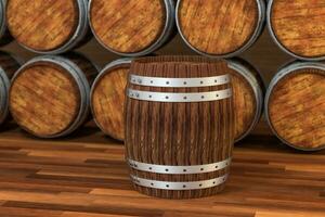 de madera lagar barril con calentar color fondo, 3d representación foto