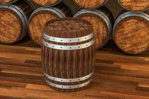 Wooden winery barrel with warm color background, 3d rendering photo