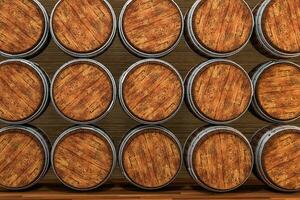 Wooden winery barrel with warm color background, 3d rendering photo