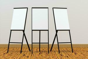 The blank easel board with wooden floor background, 3d rendering. photo